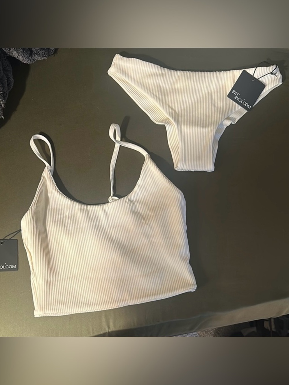 SET Active Ribbed Cream Two-Piece Bikini Set - Crop Top & High-Cut Bottoms